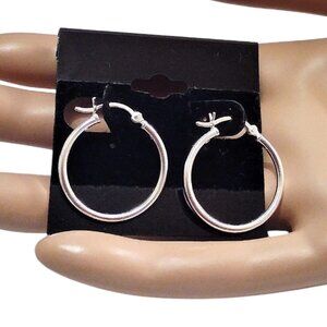 1 Inch Sterling Silver Hoops Pierced Post Earrings Large Marked 925 Round Tube